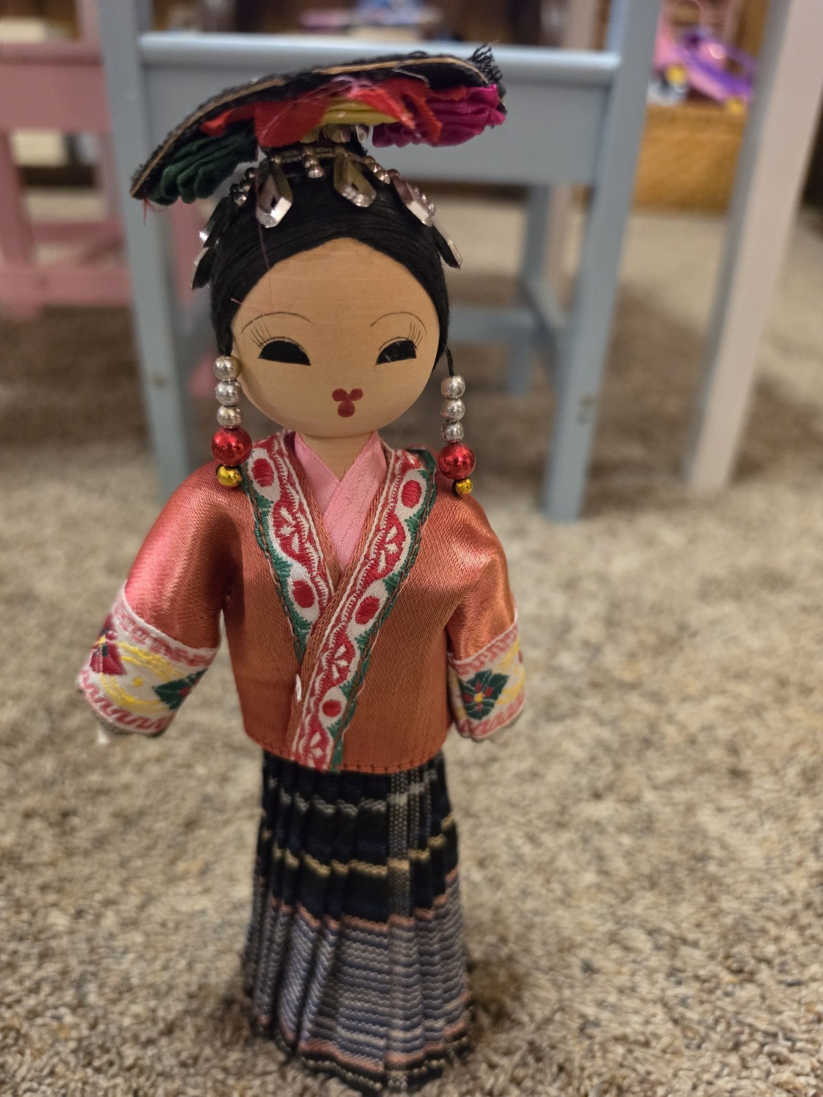 Japanese Collectible Doll Traditional Kimono Outfit w/ Headpiece & Earrings Japanese Collectible Doll Traditional Kimono Outfit w/ Headpiece & Earrings