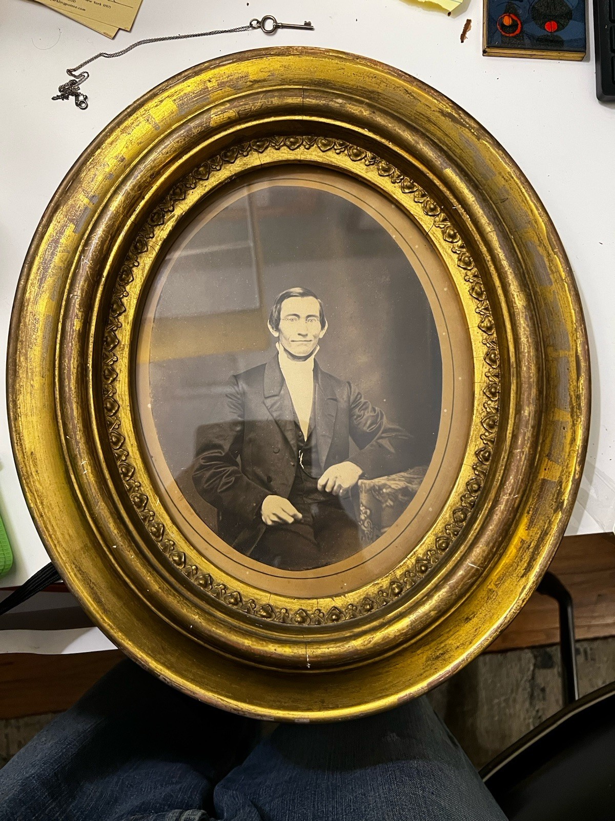 Circa 1850 Portrait Photograph w Elegant Gilt Wood Frame Rev. A Stillwell NJ
