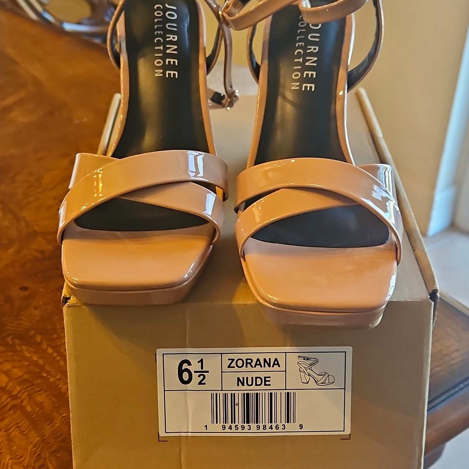 Journee Collection Women’s Nude Strappy Open Toe Buckle Ankle Strap, 6.5 B