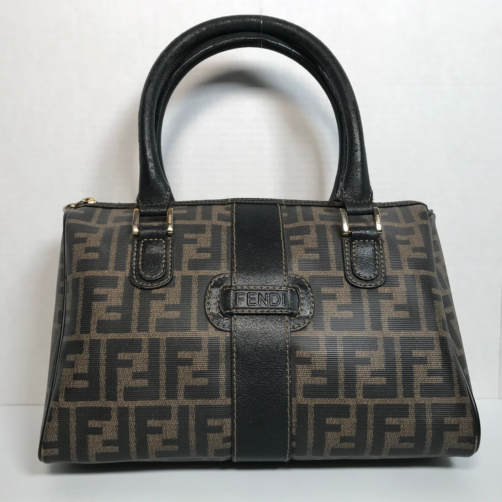 Vintage FENDI sas Roma Zucca FF Monogram Boston Handbag Coated Canvas Vintage FENDI sas Roma Zucca FF Monogram Boston Handbag Coated Canvas