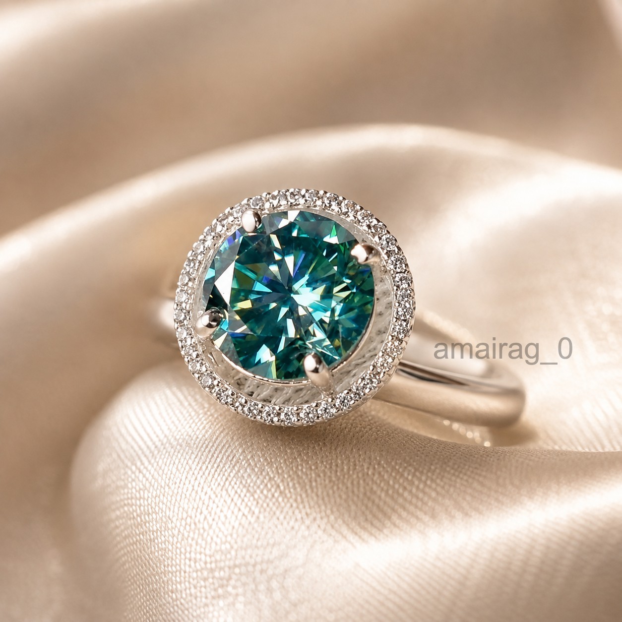 3.90 Carat Blue Treated Diamond Ring VVS1 - 925 Sterling Silver Certified