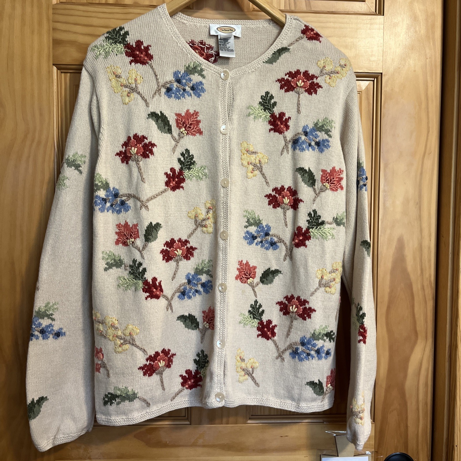 Talbots Floral Embroidered Cardigan Sweater XL Cottagecore Ramie Cotton Talbots Floral Embroidered Cardigan Sweater XL Cottagecore Ramie Cotton