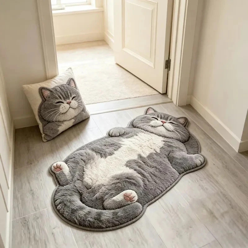 Cute Cat Shaped Area Rug, Soft Plush Cartoon Floor Mat for Home Cute Cat Shaped Area Rug, Soft Plush Cartoon Floor Mat for Home