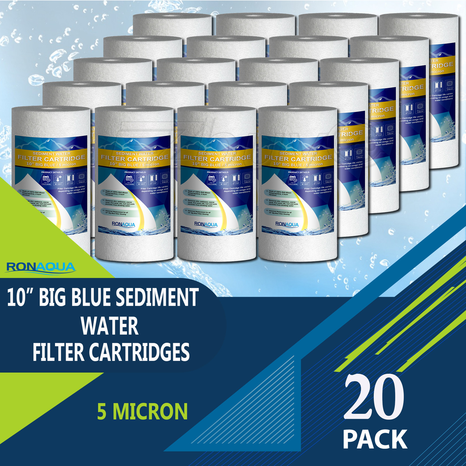 Big Blue Sediment Replacement Water Filters 20PCS 5 Micron 10\ Big Blue Sediment Replacement Water Filters 20PCS 5 Micron 10\