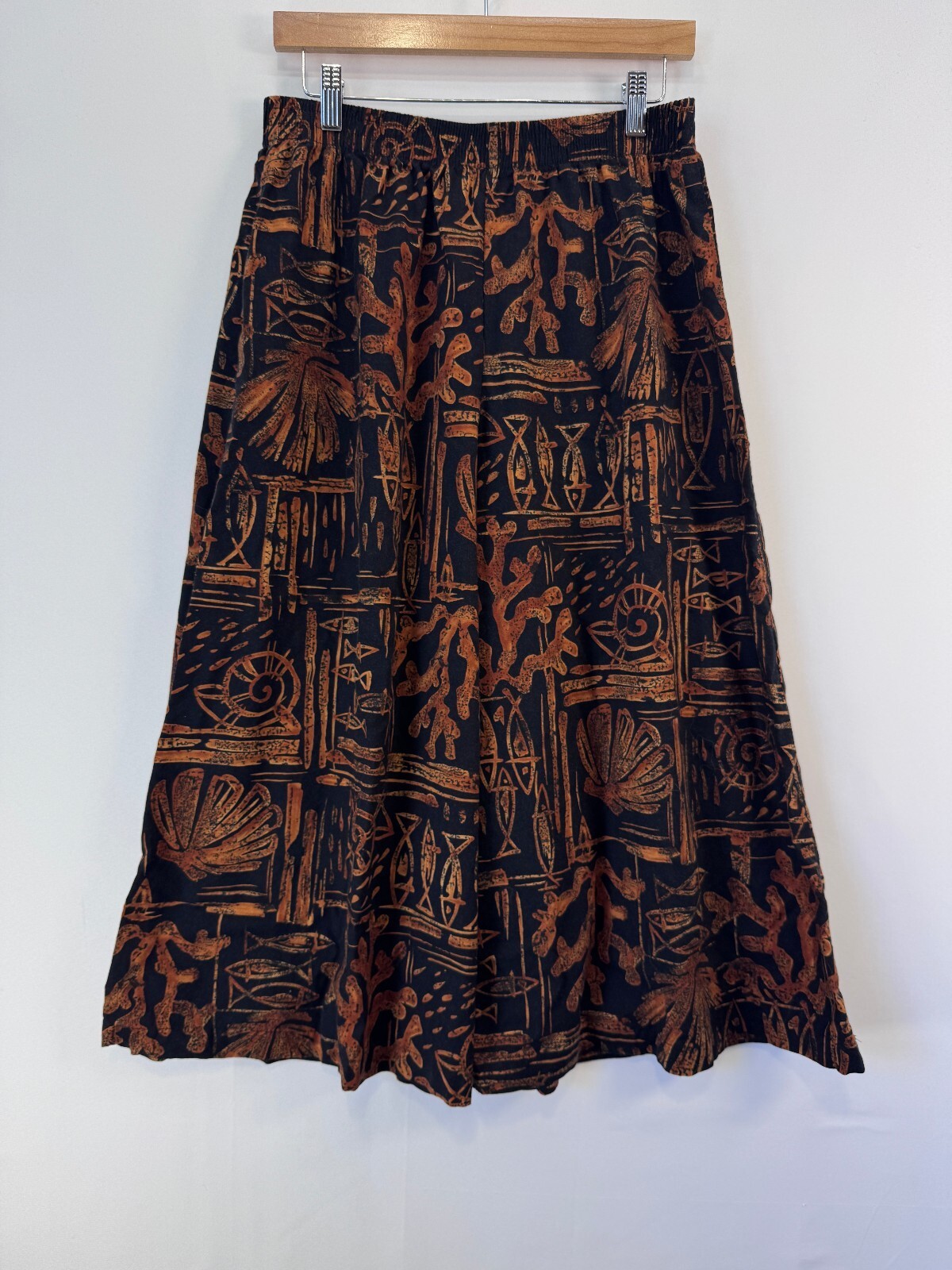 Vintage Hilo Hattie Hawaiian Art To Wear Wide Leg Culotte Pants Black Rust L