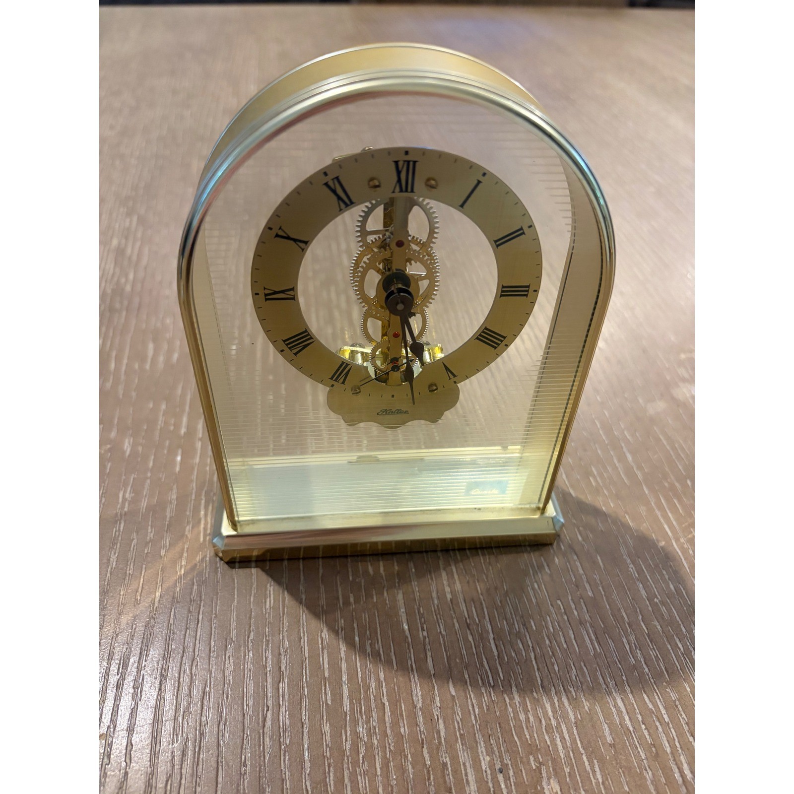 Vintage Siegfried Haller Skeleton Desk Mantel Clock Brass Glass Germany Roman Vintage Siegfried Haller Skeleton Desk Mantel Clock Brass Glass Germany Roman