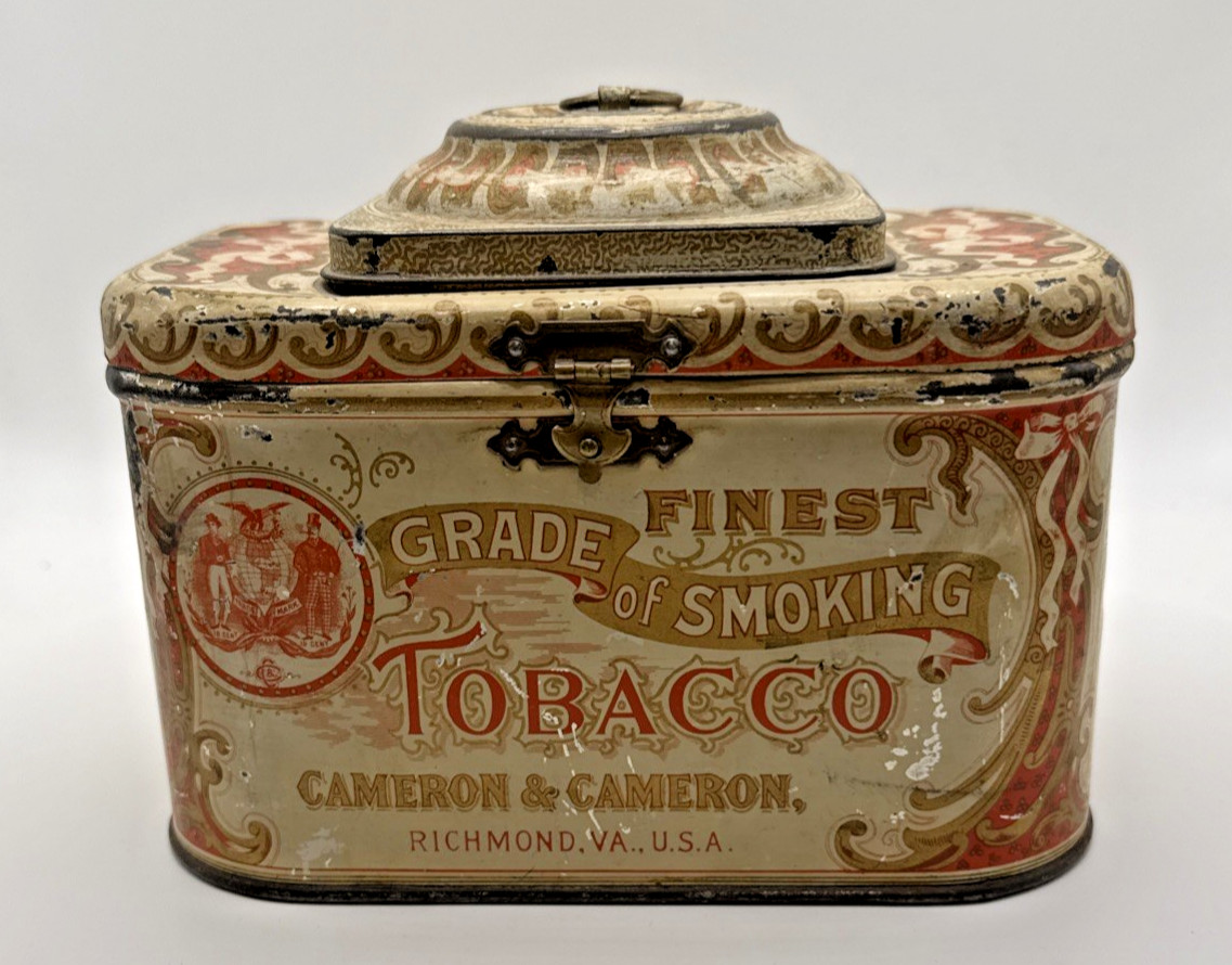RARE ANTIQUE CAMERON & CAMERON FINEST GRADE OF SMOKING HUMIDOR TOBACCO TIN RARE ANTIQUE CAMERON & CAMERON FINEST GRADE OF SMOKING HUMIDOR TOBACCO TIN