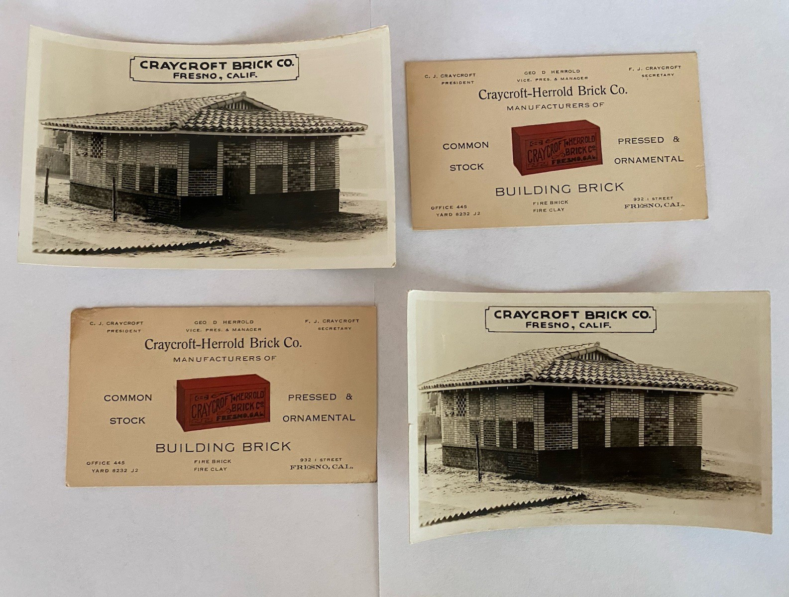 Fresno CA Craycroft Herrold Brick Co. c.1910’s Business and Postcards Lot Fresno CA Craycroft Herrold Brick Co. c.1910’s Business and Postcards Lot