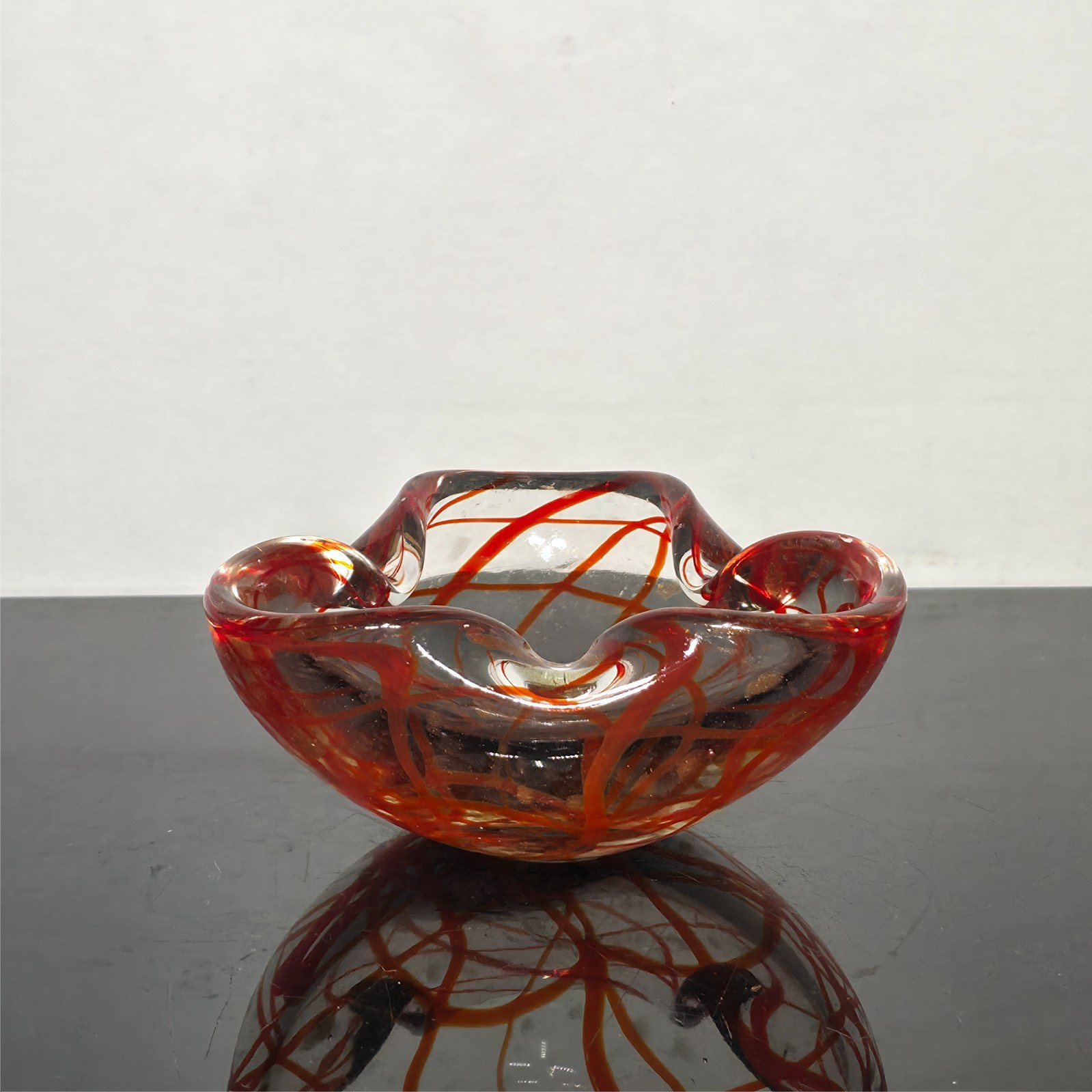 Vintage Murano Art Glass Ashtray Bowl Red Orange Gold Aventurine 1950s Vintage Murano Art Glass Ashtray Bowl Red Orange Gold Aventurine 1950s
