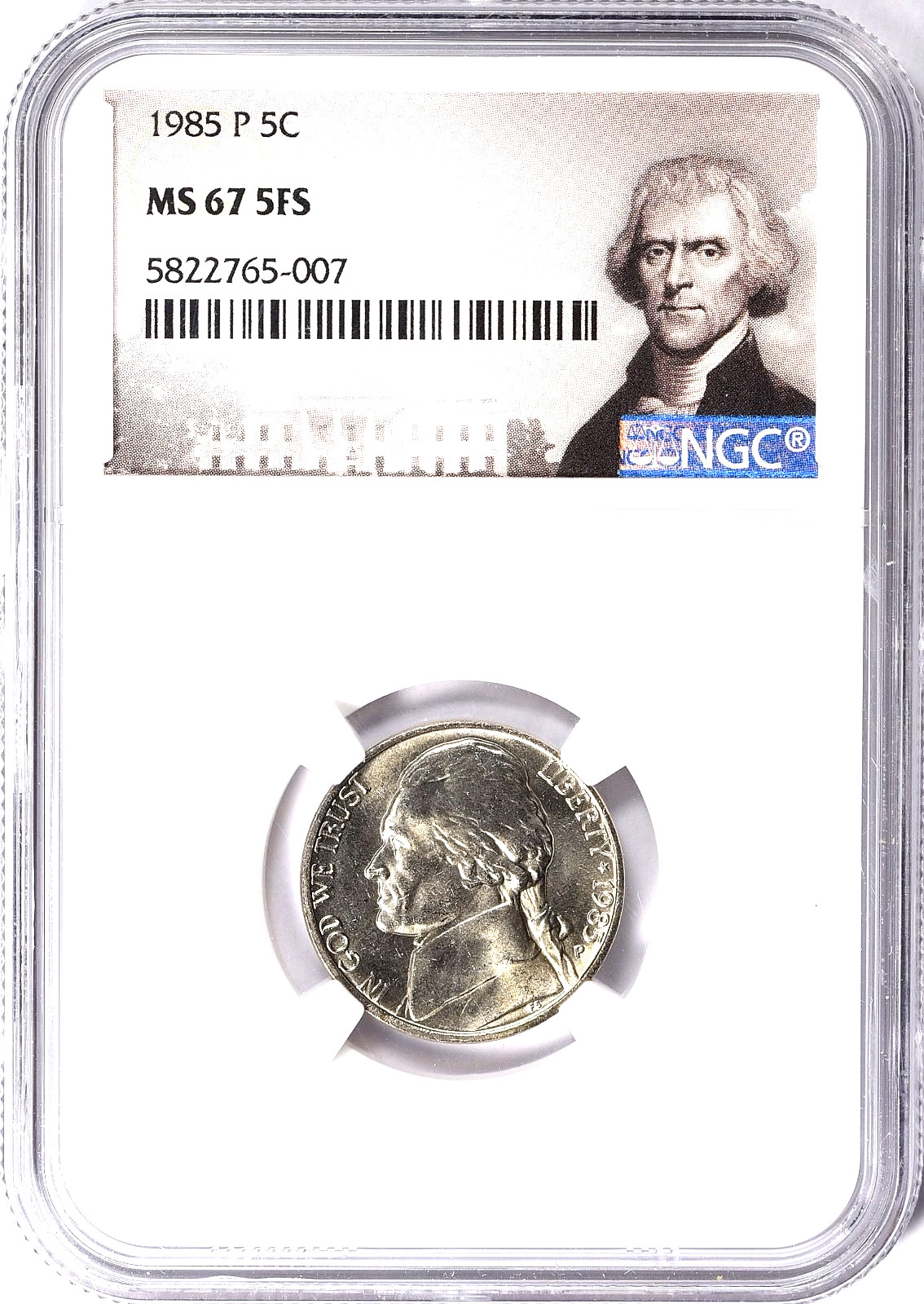 1985 P Jefferson Nickel *** NGC MS 67 5FS \ 1985 P Jefferson Nickel *** NGC MS 67 5FS \