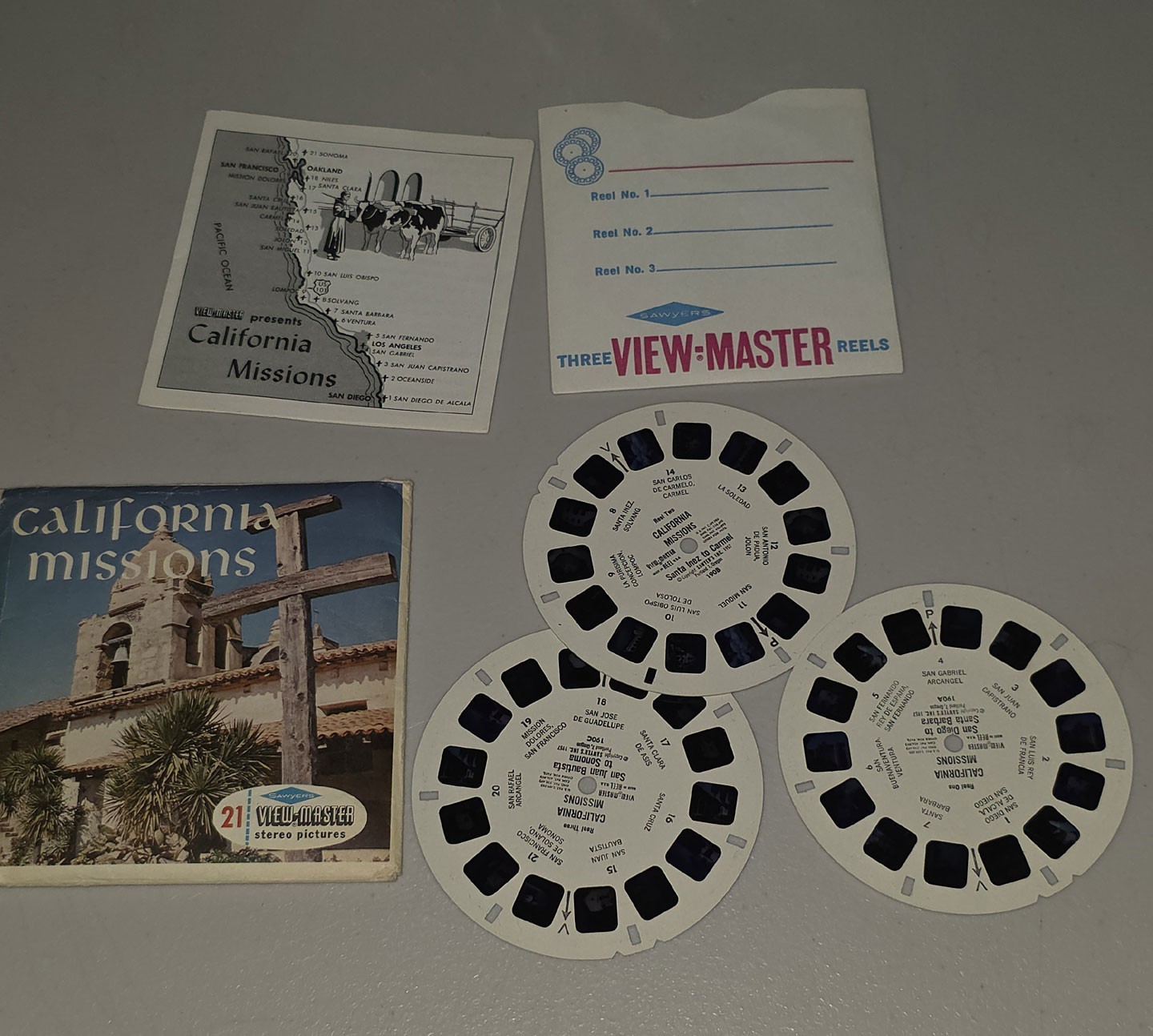 Vintage Sawyer’s View-Master California Missions 3-Reel Set Packet w/ Booklet