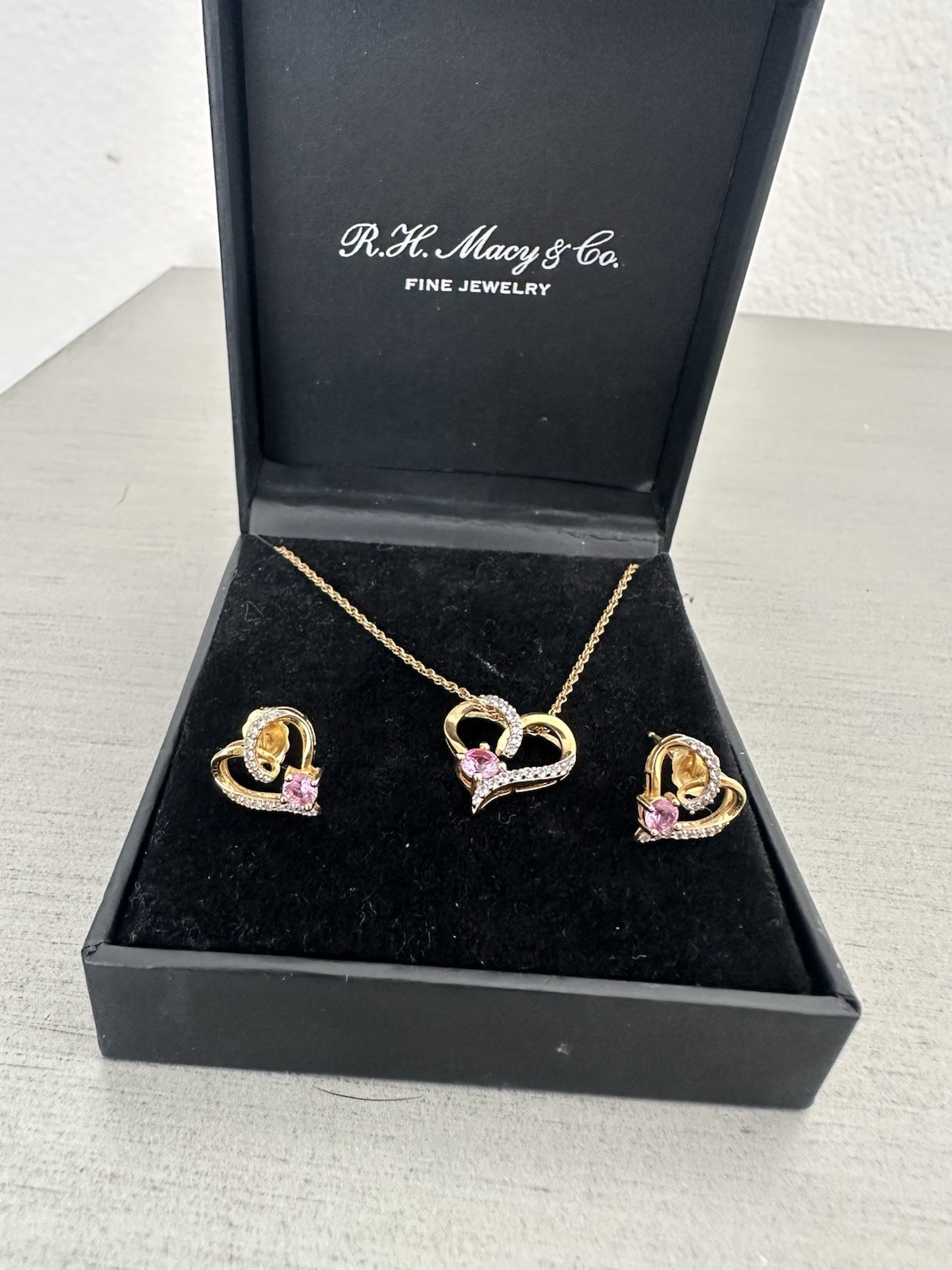 Macy’s Fine Jewelry 2-Pc Heart Necklace/Earrings Set 14k Gold 925 Pink Sapphire Macy’s Fine Jewelry 2-Pc Heart Necklace/Earrings Set 14k Gold 925 Pink Sapphire