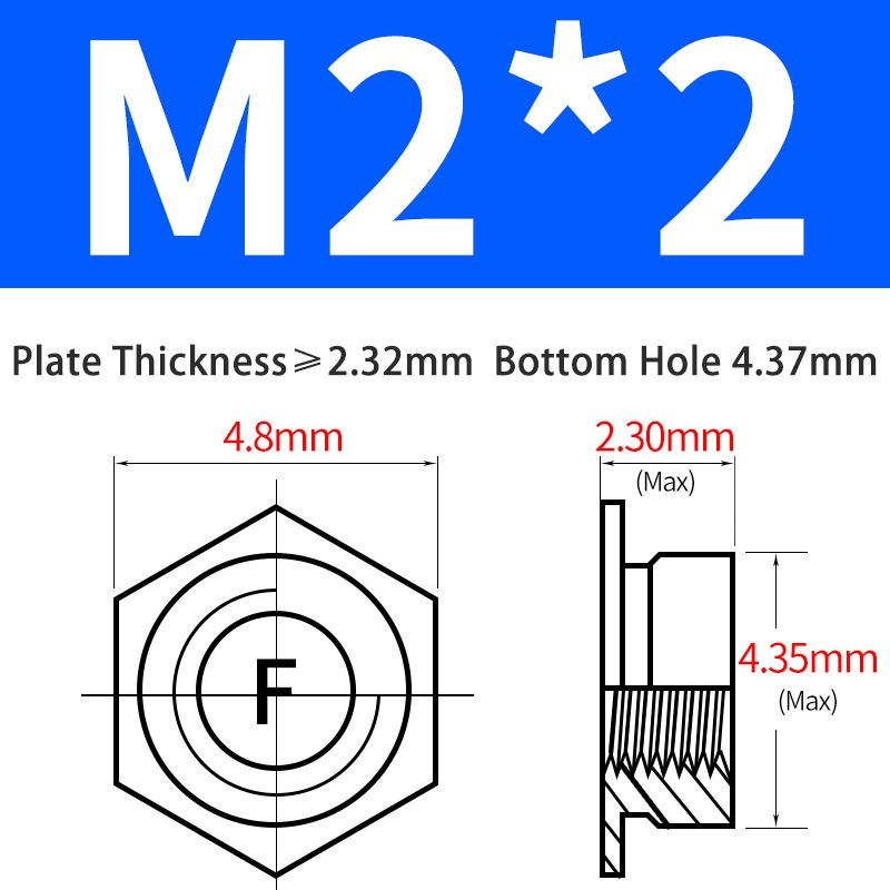 Carbon Steel Blue Zinc Press Rivet Nut Hex Blind Flat Nuts Threaded Insert M2-M6