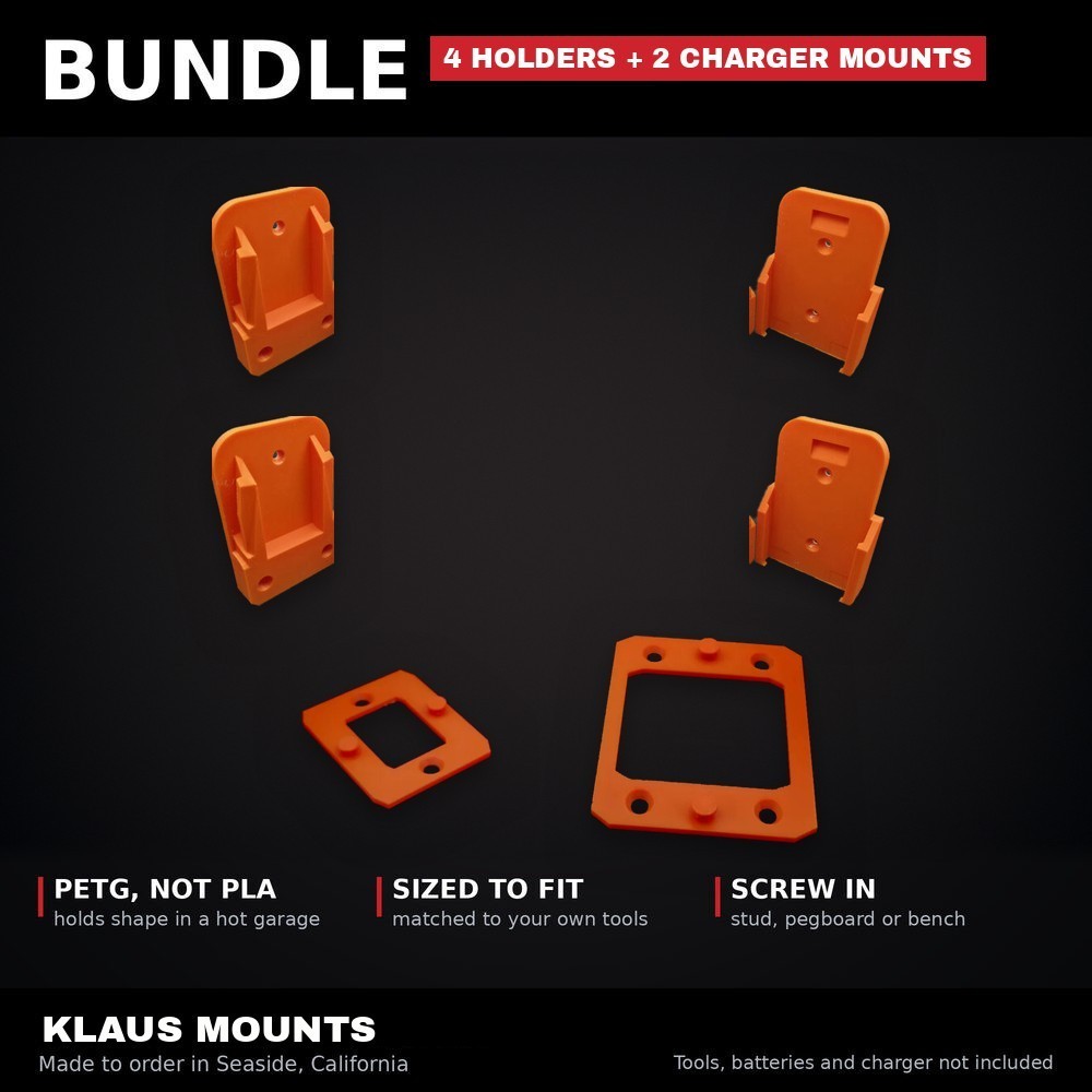 Ridgid Bundle 6pc 2 Tool 2 Battery 2 Charger Mounts PETG