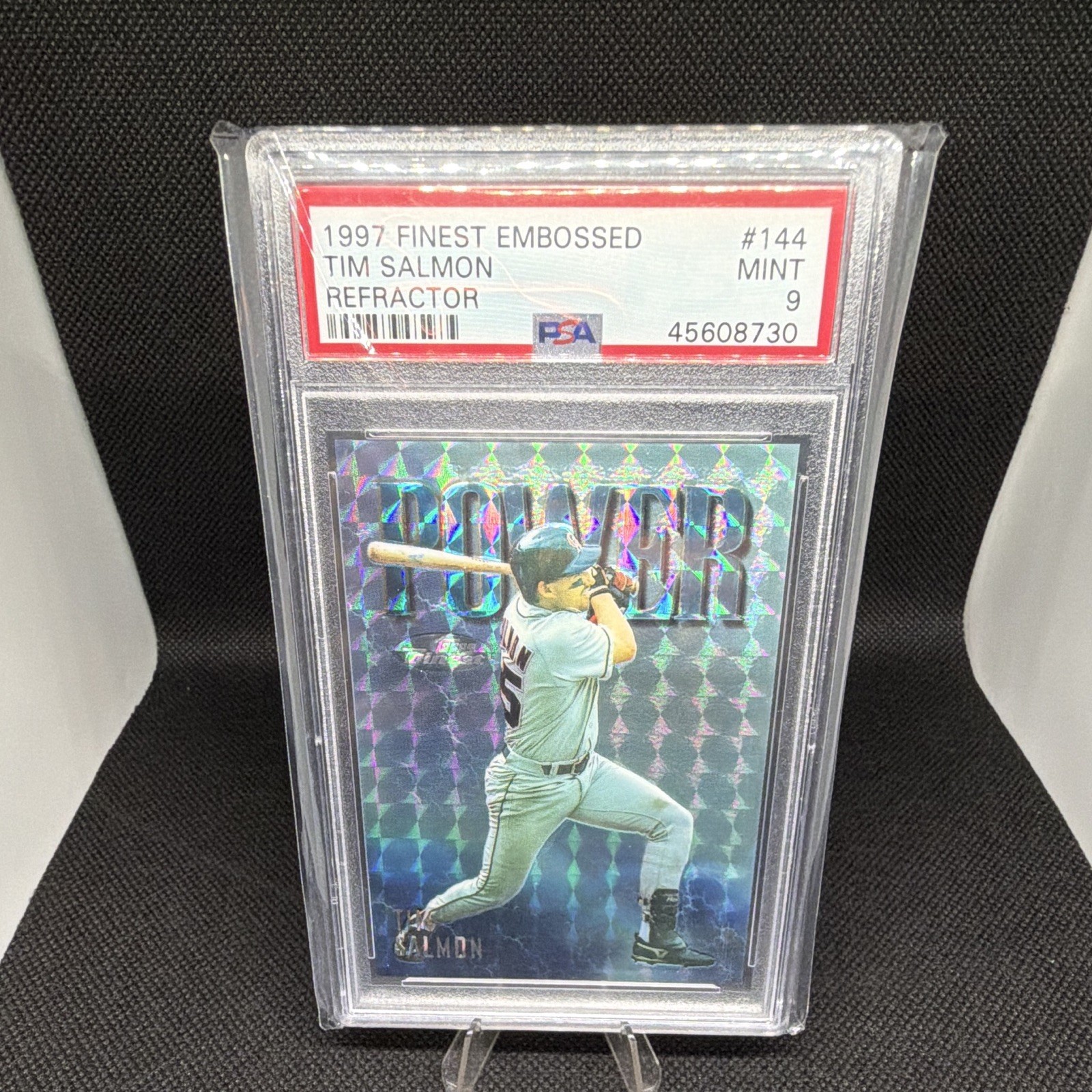 Topps Finest 1997 Tim Salmon Power Embossed Refractor #144 PSA 9 Topps Finest 1997 Tim Salmon Power Embossed Refractor #144 PSA 9