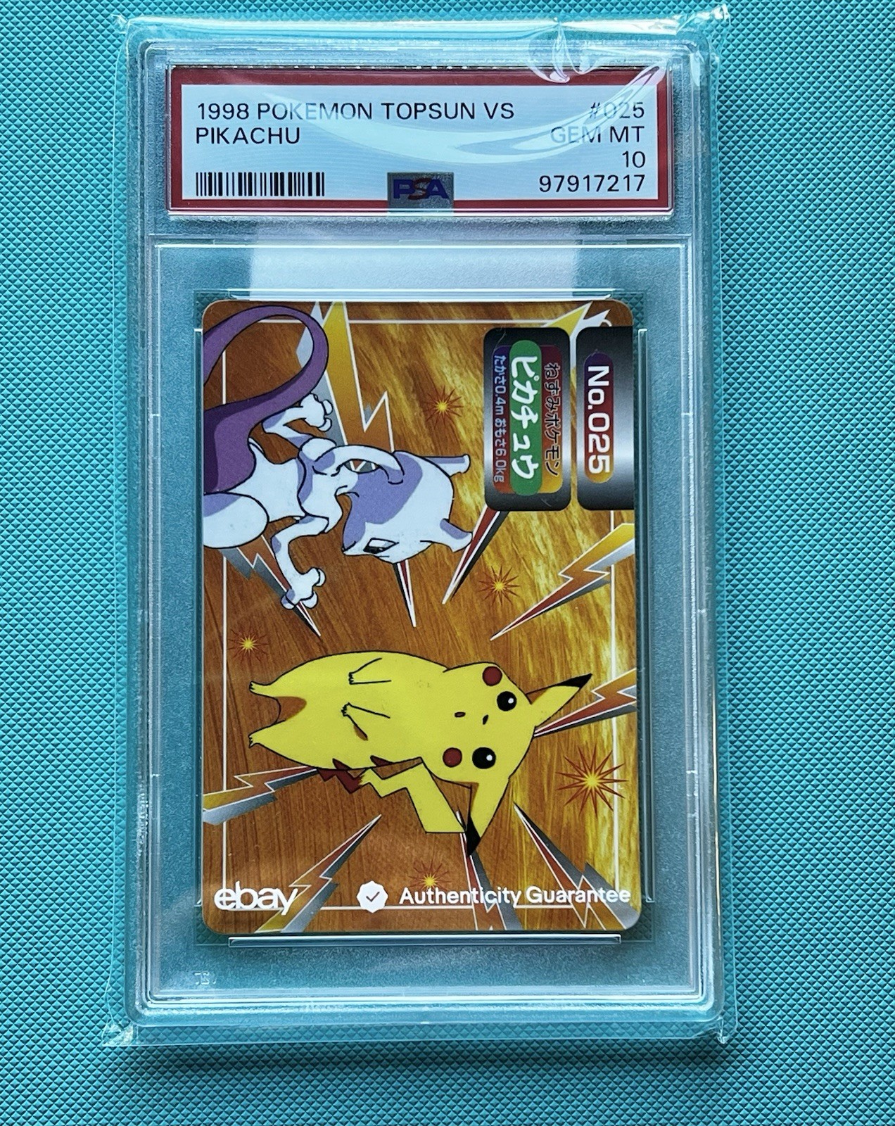 1998 Pokemon Topsun #025 Pikachu PSA 10 POP 11 Sealed 1998 Pokemon Topsun #025 Pikachu PSA 10 POP 11 Sealed