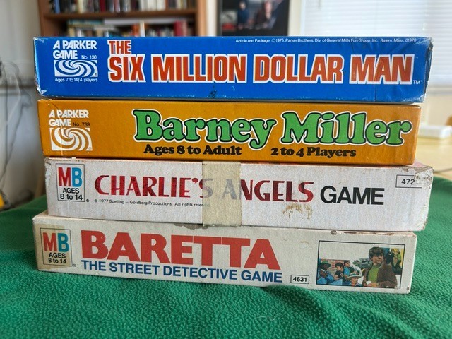 Vintage 1970s TV Show Board Game Lot of 4 Charlie\'s Angels 6 Million Dollar Man+