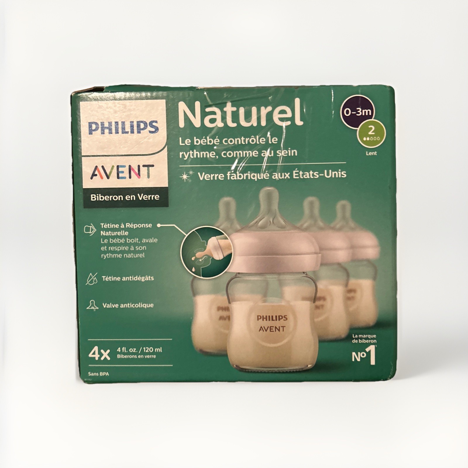Philips Avent Natural Response Newborn 4 Glass Baby Bottles 4 oz New Open Box Philips Avent Natural Response Newborn 4 Glass Baby Bottles 4 oz New Open Box