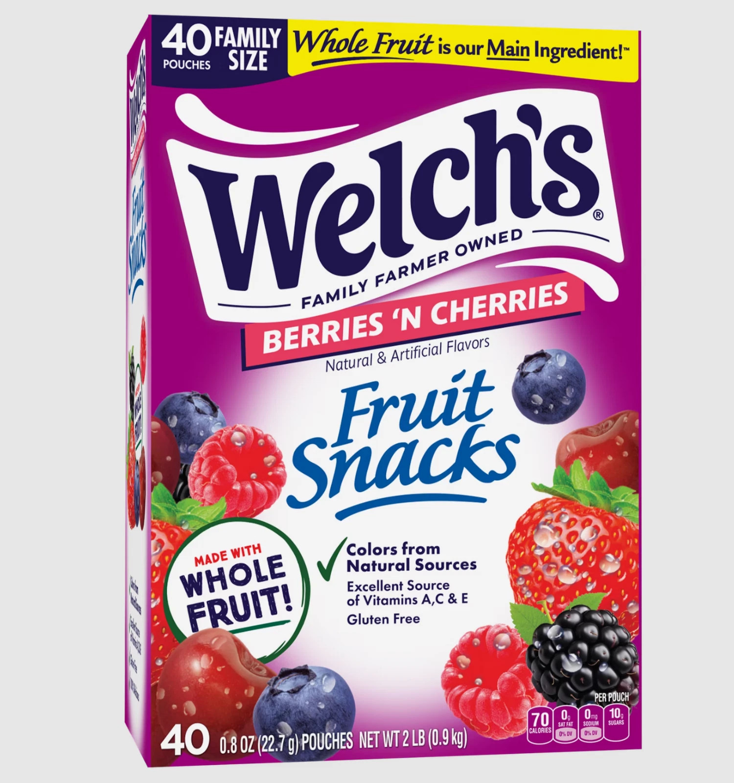 Welch\'s Fruit Snacks, Berries N Cherries, 0.8 oz, 40 Count Welch\'s Fruit Snacks, Berries N Cherries, 0.8 oz, 40 Count
