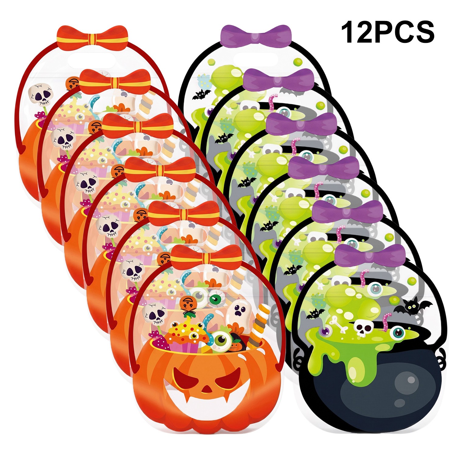 12/24 Pcs Halloween Trick or Treat Plastic Bags with Handle Goodie Bags for Part