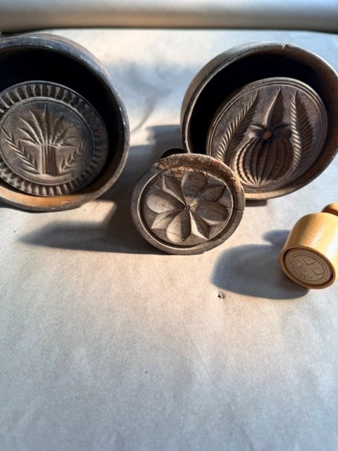 Antique Wooden Butter Press Lot of 4 Wheat Pineapple Flower Primitive Farmhouse Antique Wooden Butter Press Lot of 4 Wheat Pineapple Flower Primitive Farmhouse