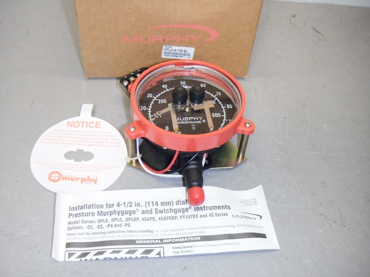 Murphy OPLC-A-100-EL Pressure Switchgage 0-100 PSI P/N: 05705976 Murphy OPLC-A-100-EL Pressure Switchgage 0-100 PSI P/N: 05705976