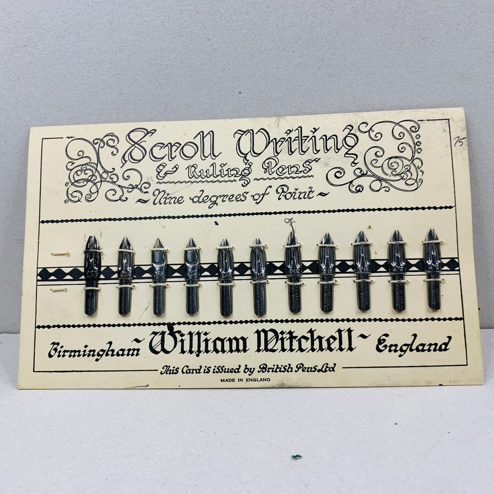 Antique William Mitchell Scroll Writing Calligraphy Nibs Display Card England