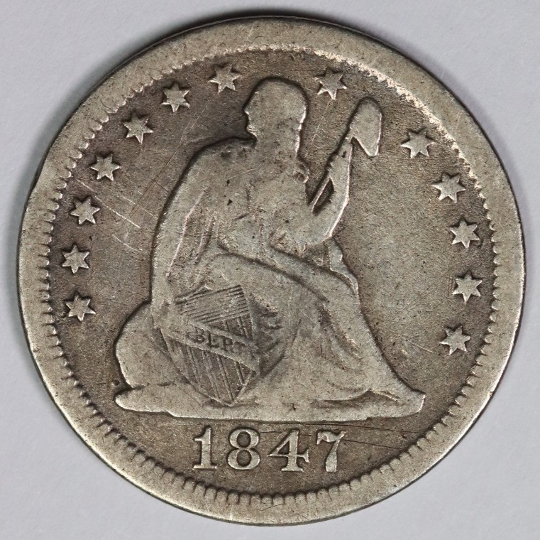 1847-O 25C Silver Seated Liberty Quarter Dollar US Coin 1847-O 25C Silver Seated Liberty Quarter Dollar US Coin