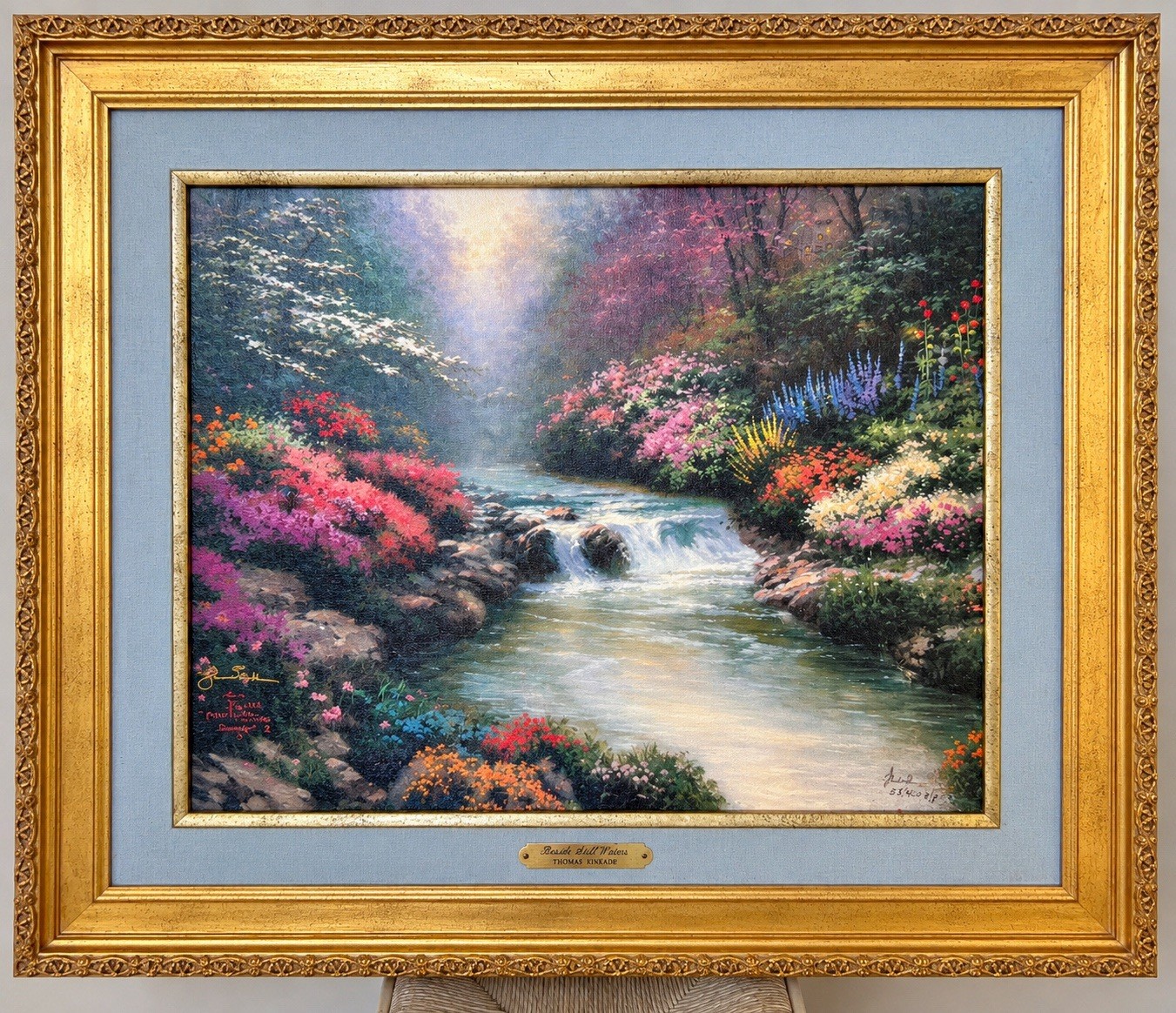 Thomas Kinkade Beside Still Waters AP #53/400 Canvas Hand Signed COA Framed
