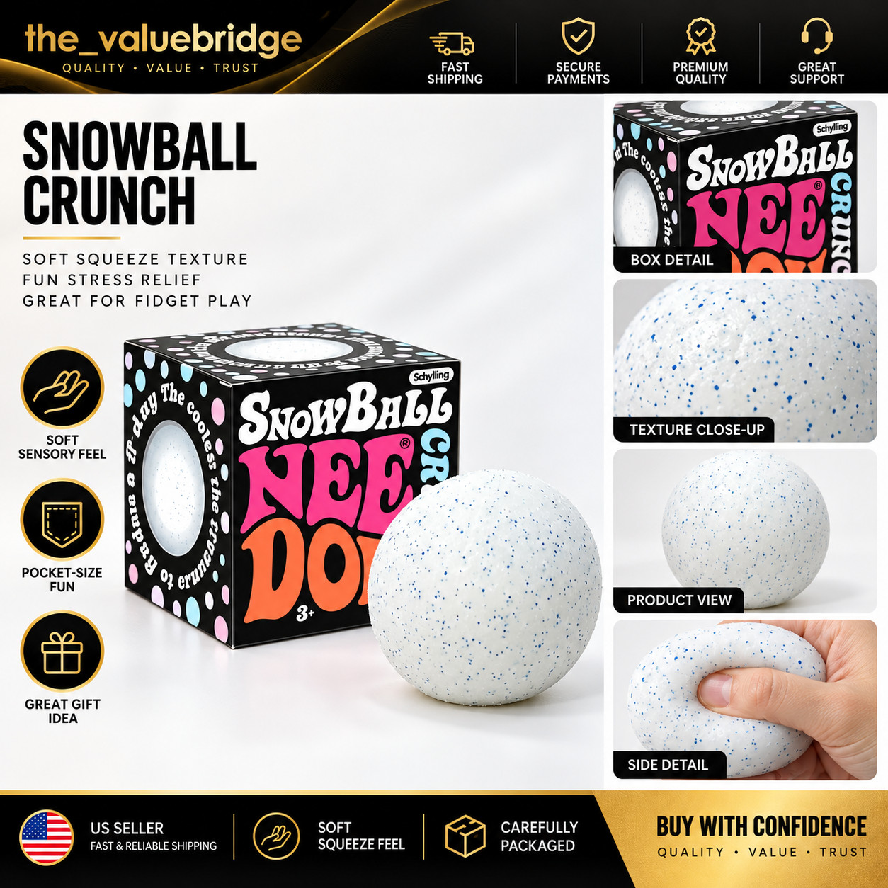 New NeeDoh Snow Ball Crunch Snow Ball Crunch ice Cube Sensory Stress Relieving