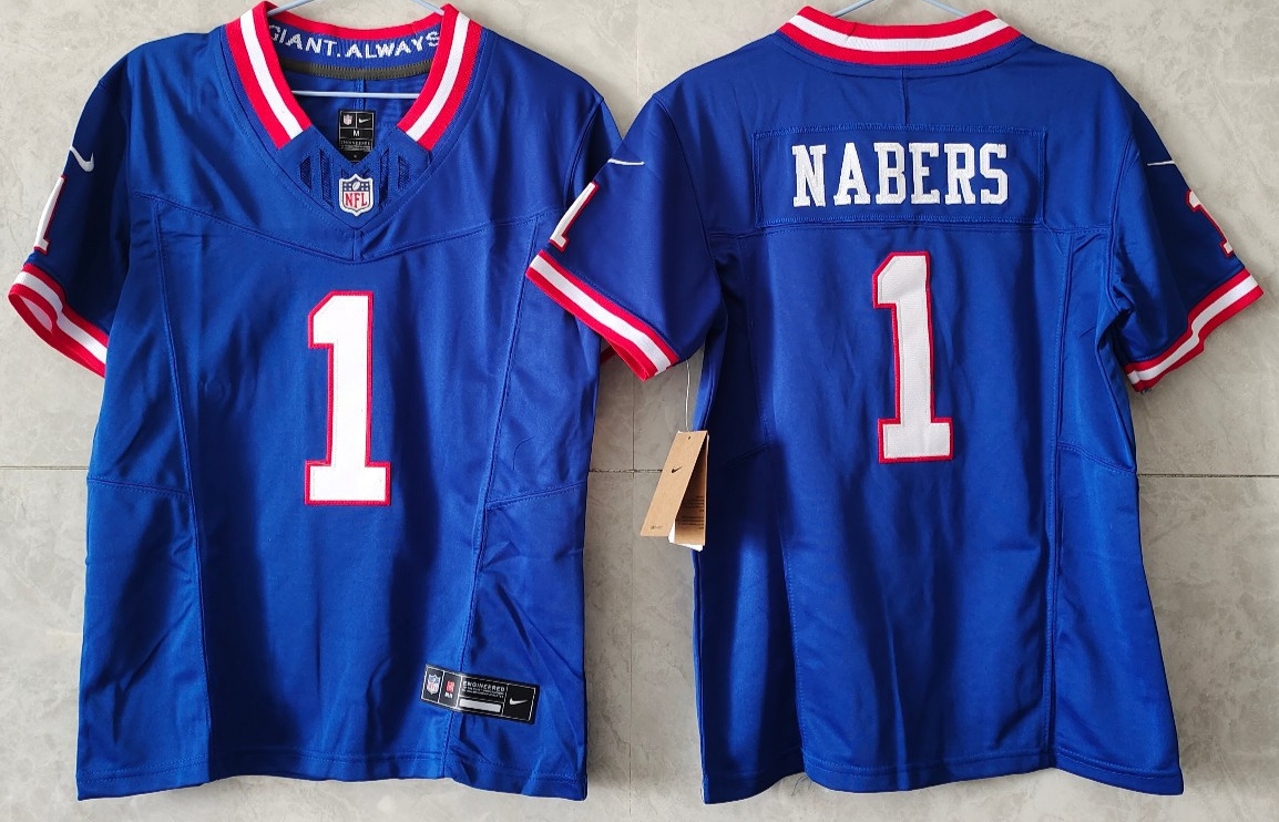 ​​Tariffs​ Free~ YOUTH'S Malik Nabers #1 Giants FUSE Throwback Royal Jersey.