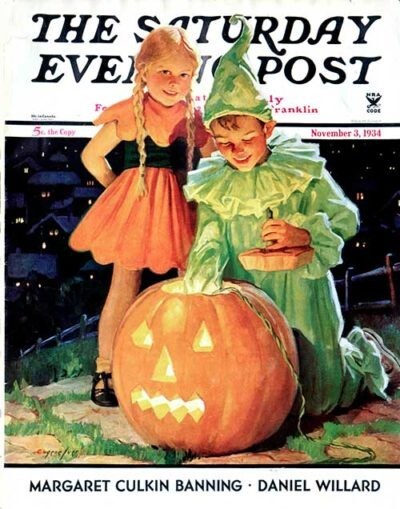 Vintage Saturday Evening Post 1934 Halloween Cover Poster Print 17x12
