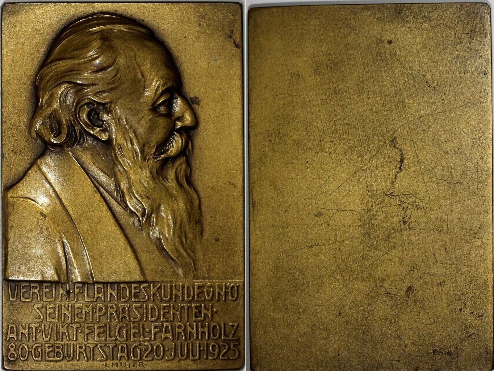AUSTRIA Medal Plaque 1925 by L.Hujer Anton Viktor Felgel-Farnholz 81.88 g. (067) AUSTRIA Medal Plaque 1925 by L.Hujer Anton Viktor Felgel-Farnholz 81.88 g. (067)