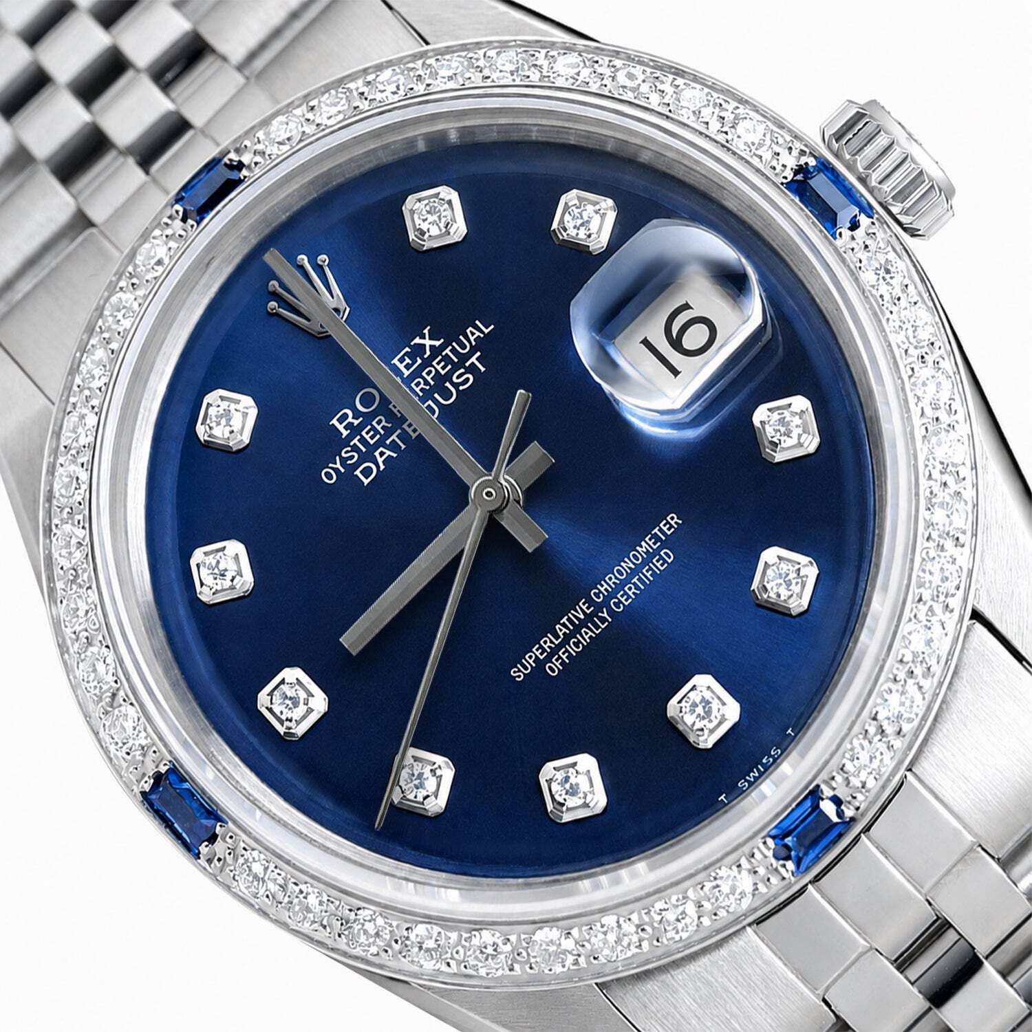 Rolex Datejust 1603 36mm Blue Dial 18K White Gold Diamond Sapphire Watch