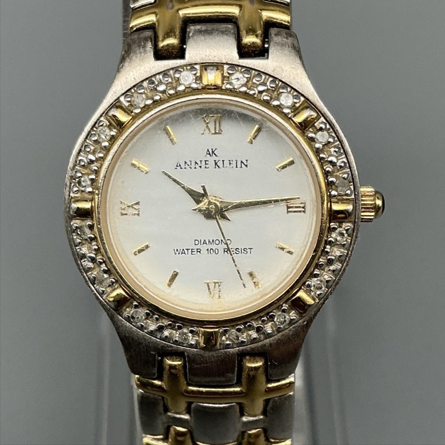 Anne Klein Womens Watch 24mm White Dial Two Tone Diamond New Battery 7.25\