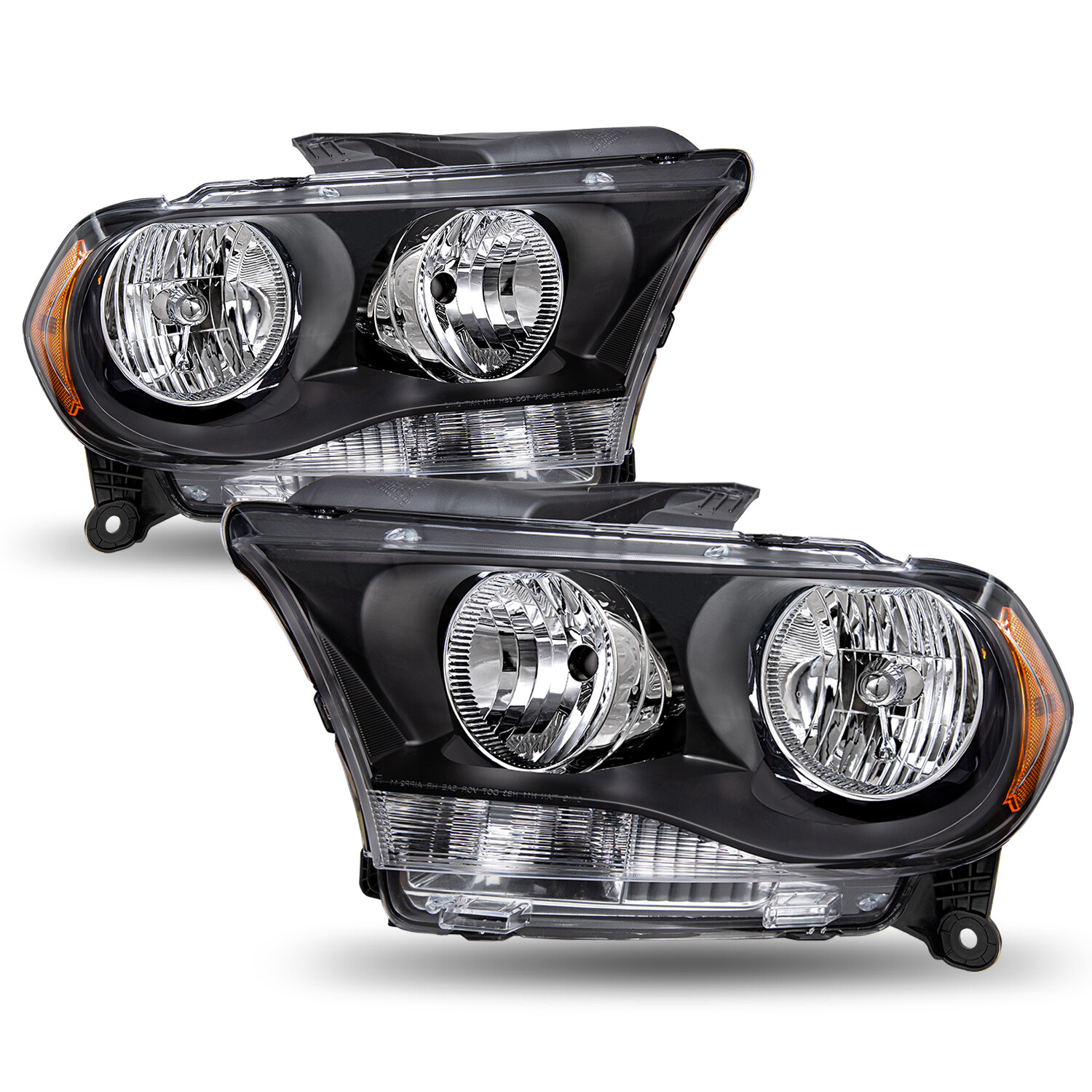 For 2011 2012 2013 Dodge Durango Black Housing Amber Headlights Headlamps Pair