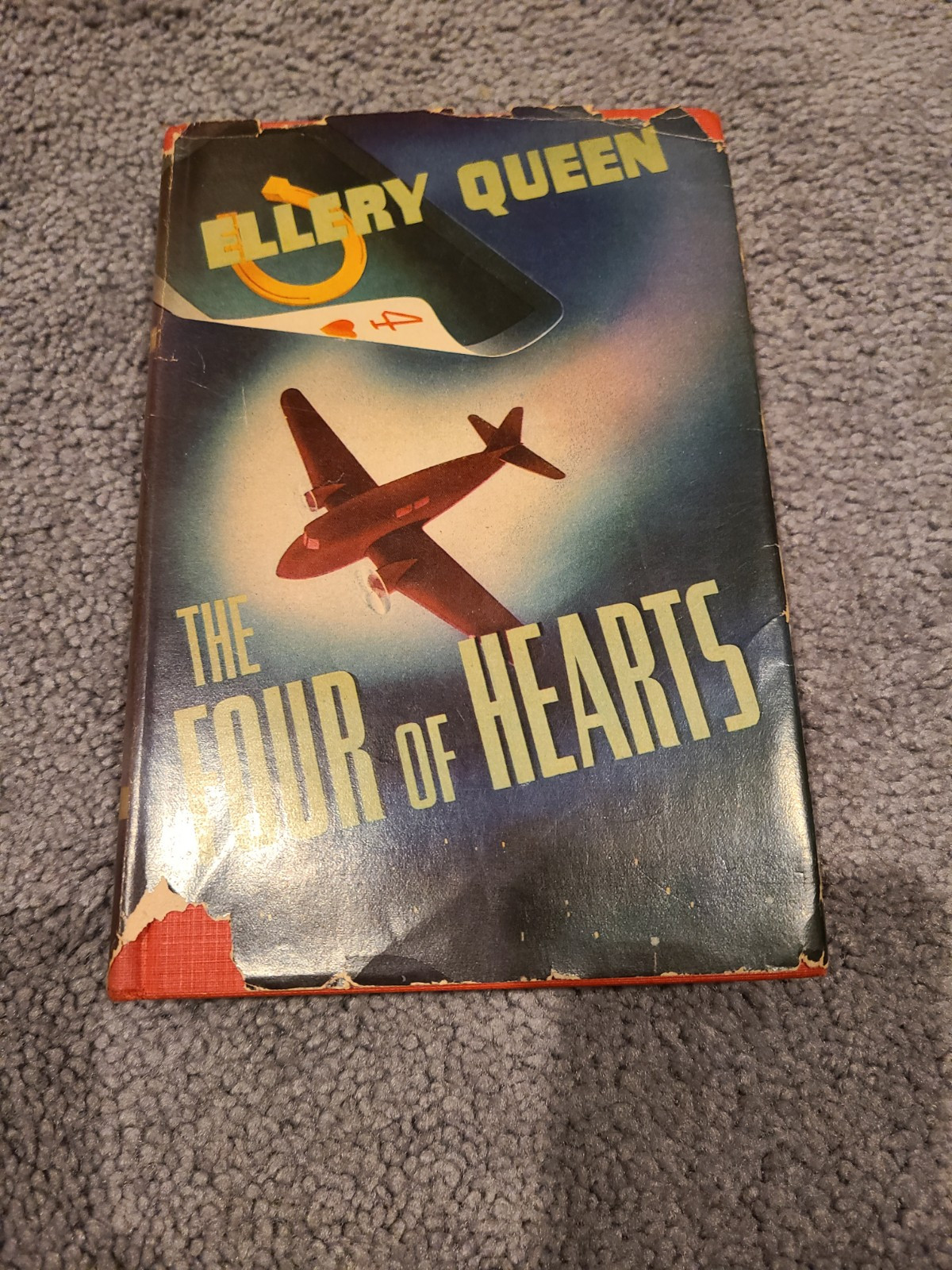 Vintage-1941-The Four of Hearts, Ellery Queen-Triangle Books HC Dust Jacket 1958
