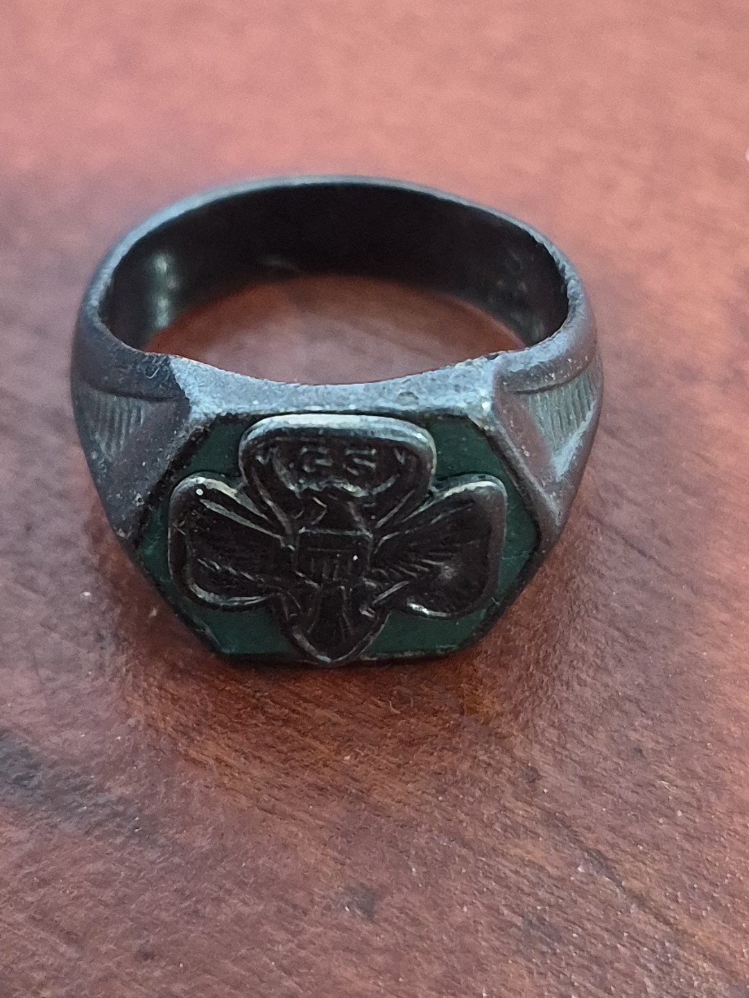 WOW 83/YEARS RARE Vintage Girl Scout RING STERLING SILVER GREEN ENAMEL 6 SIDED WOW 83/YEARS RARE Vintage Girl Scout RING STERLING SILVER GREEN ENAMEL 6 SIDED