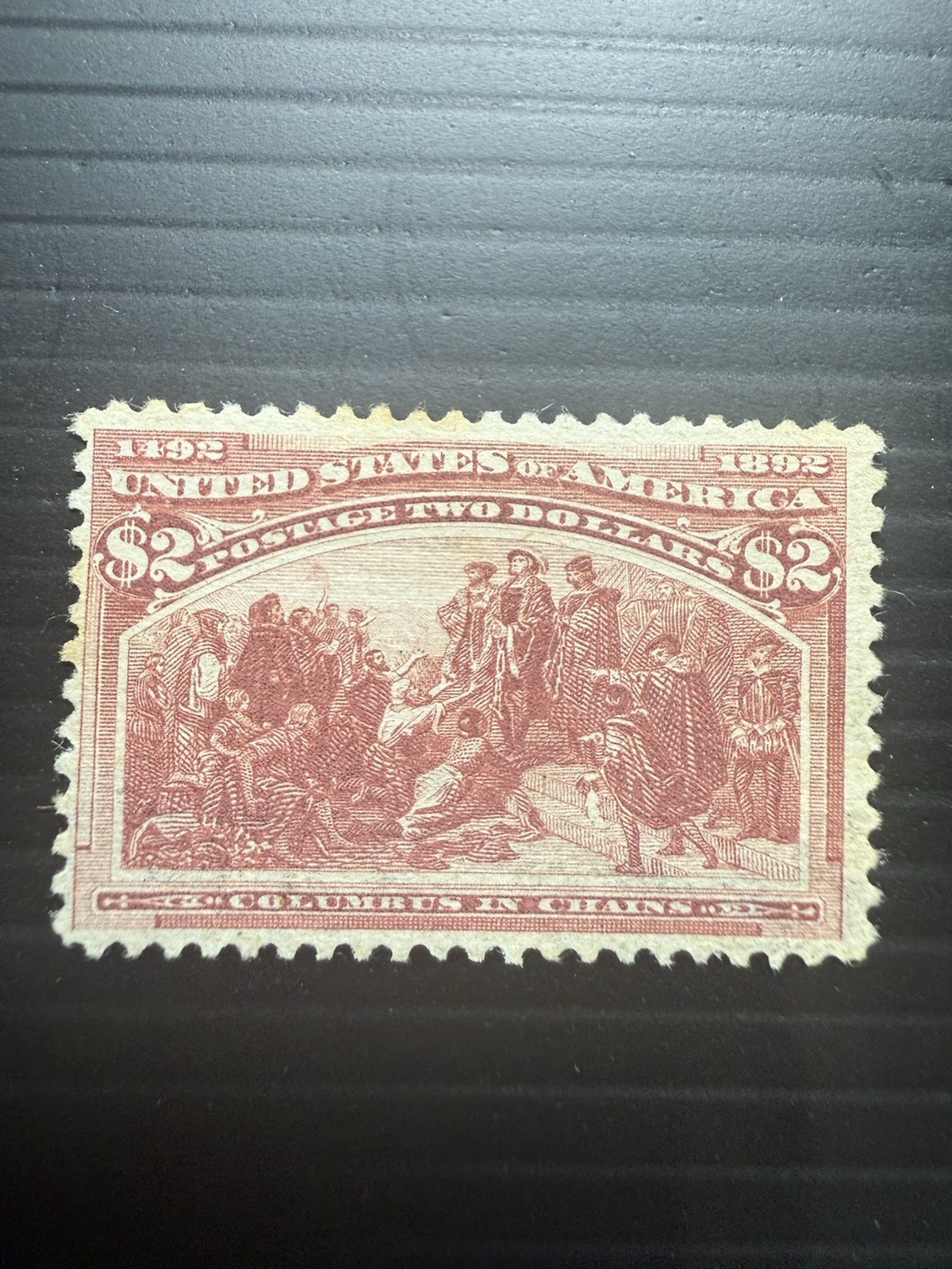 1893 US $2 Columbian Scott #242 Unused Columbus in Chains Hinge Remnant 1893 US $2 Columbian Scott #242 Unused Columbus in Chains Hinge Remnant