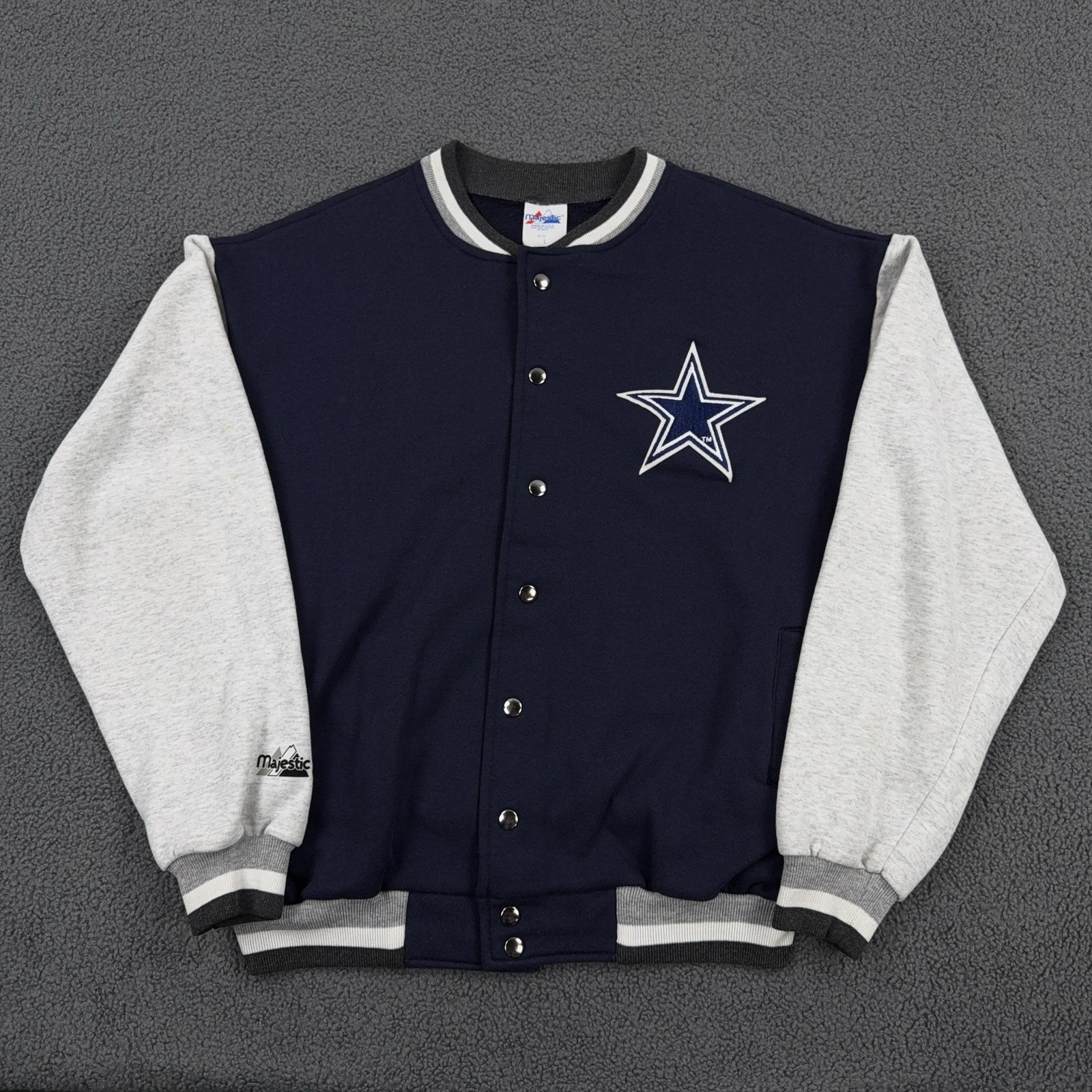 Vintage Dallas Cowboys Jacket Mens Large Blue Gray Snap Up Fleece Sweatshirt USA