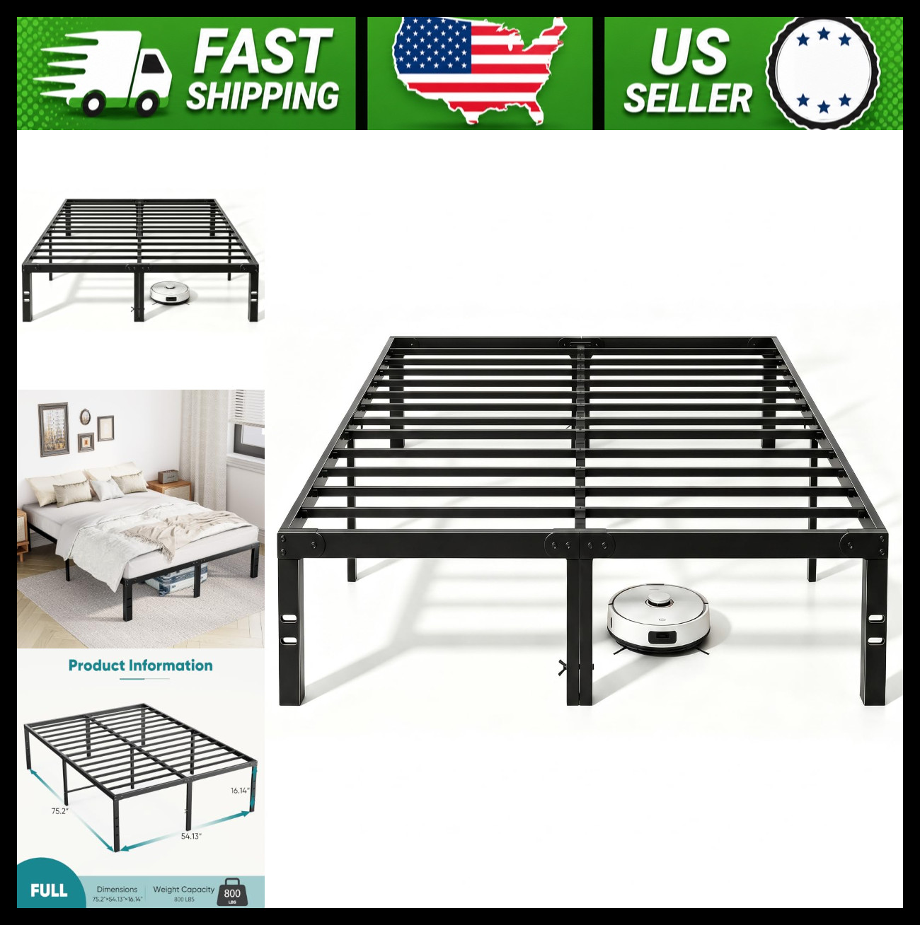 DUMOS Full Size Metal Platform Bed Frame, 16 Inch High DUMOS Full Size Metal Platform Bed Frame, 16 Inch High