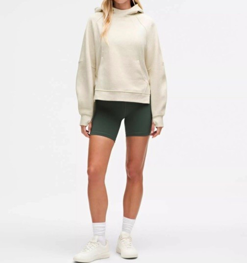 lululemon Scuba Oversized Fleece Hoodie Beige Pockets Side Slits Womens S lululemon Scuba Oversized Fleece Hoodie Beige Pockets Side Slits Womens S