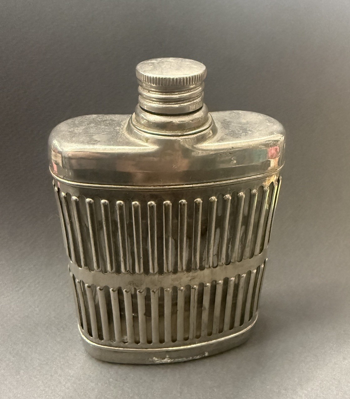 Vintage 1920s Prohibition Caged Glass Flask Metal Chrome Art Deco Pocket Bottle Vintage 1920s Prohibition Caged Glass Flask Metal Chrome Art Deco Pocket Bottle