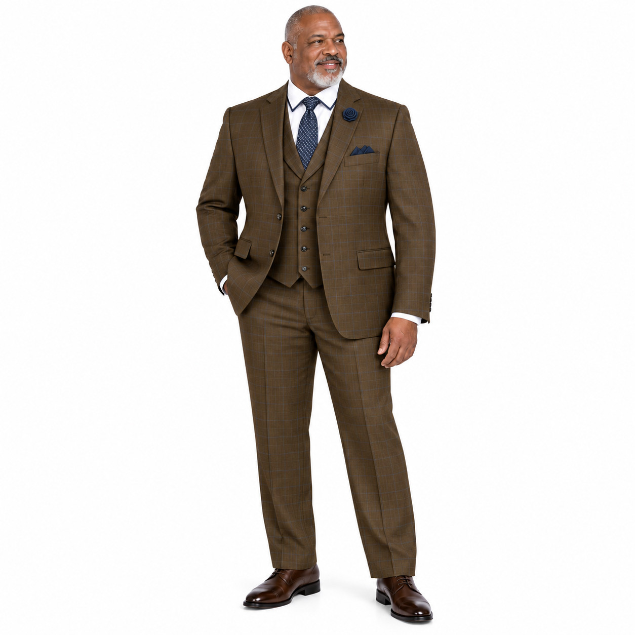 Vinci Men's Taupe Glen Plaid 3 Piece Classic Fit Suit 2 Button 38-56