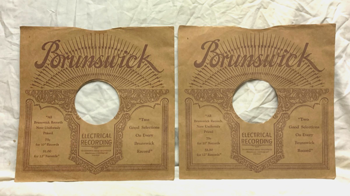 2 Beautiful Late 1920s Brunswick Lightning Bolt 78 Sleeves Race or Country 
