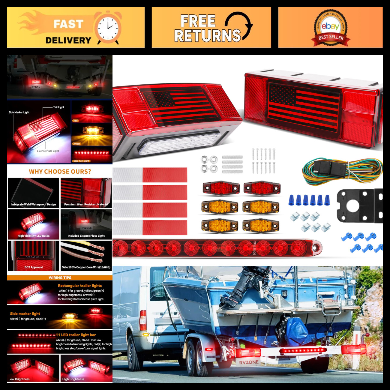 IP68 Waterproof LED Trailer Lights Kit with Wiring for Boat, Truck, RV, Utility IP68 Waterproof LED Trailer Lights Kit with Wiring for Boat, Truck, RV, Utility