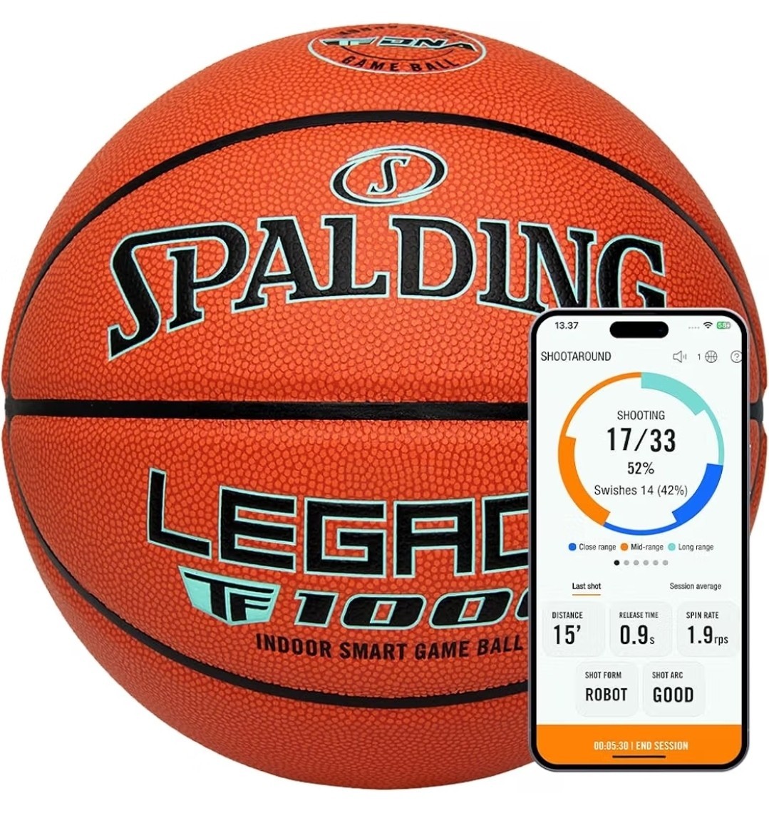 Spalding Legacy TF1000 Smart Basketball with App – Size 7 - (29.5\ Spalding Legacy TF1000 Smart Basketball with App – Size 7 - (29.5\