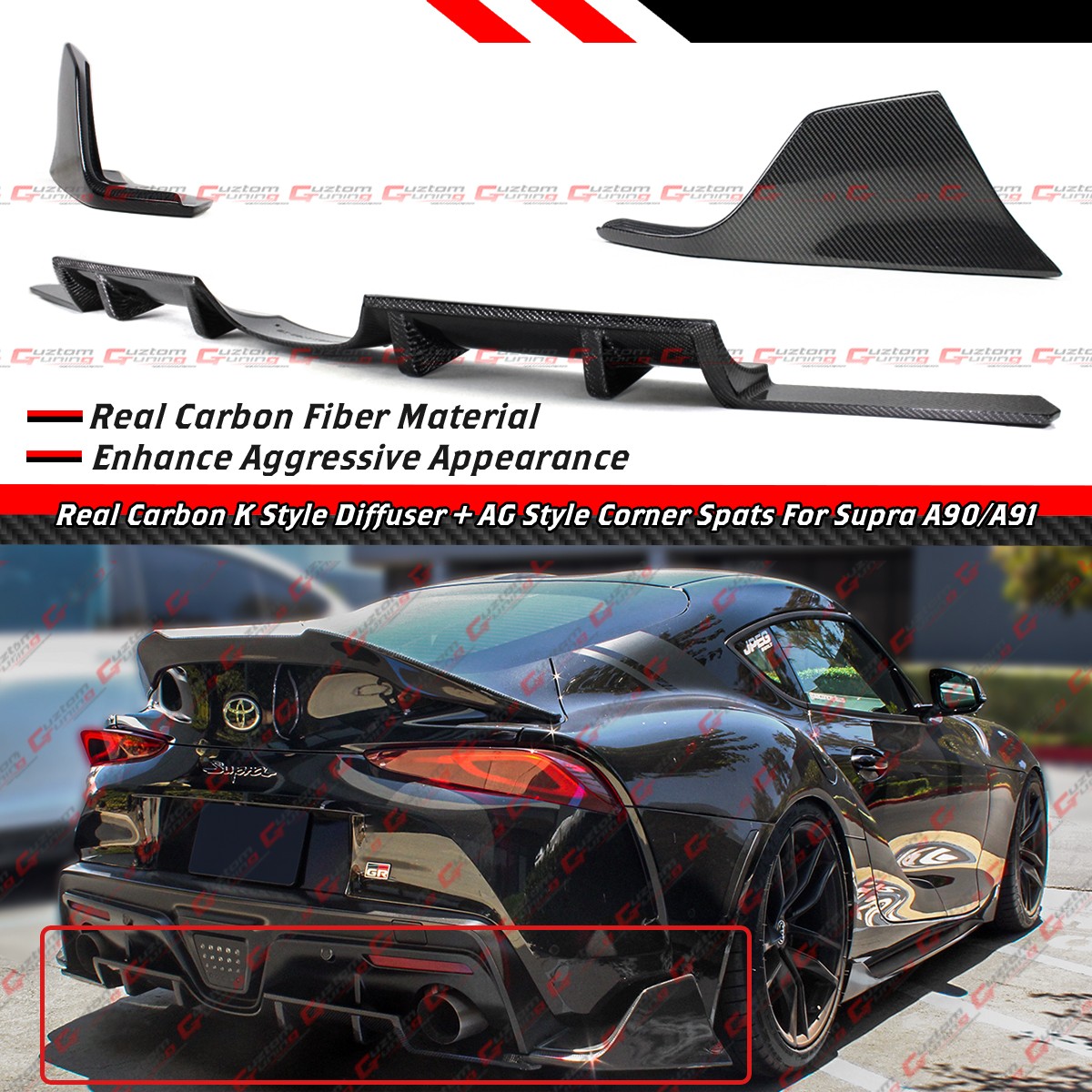 For 20-26 Supra A90 A91 MK5 K Style Carbon Fiber Rear Diffuser + AG Corner Spats