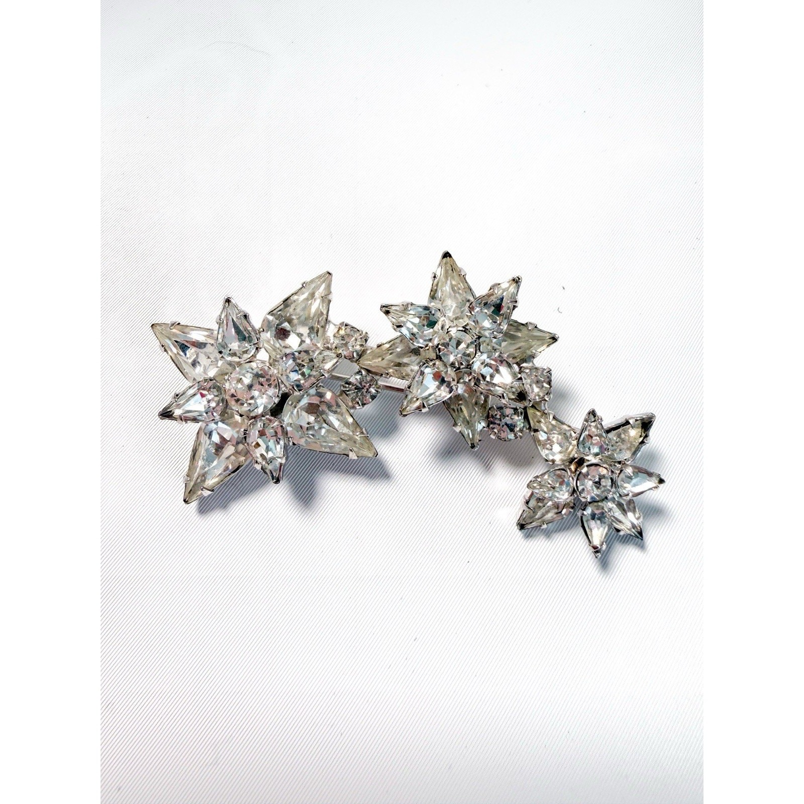 Vintage Signed Weiss Rhinestone Floral Spray Brooch Marquise Pear Crystal Pin
