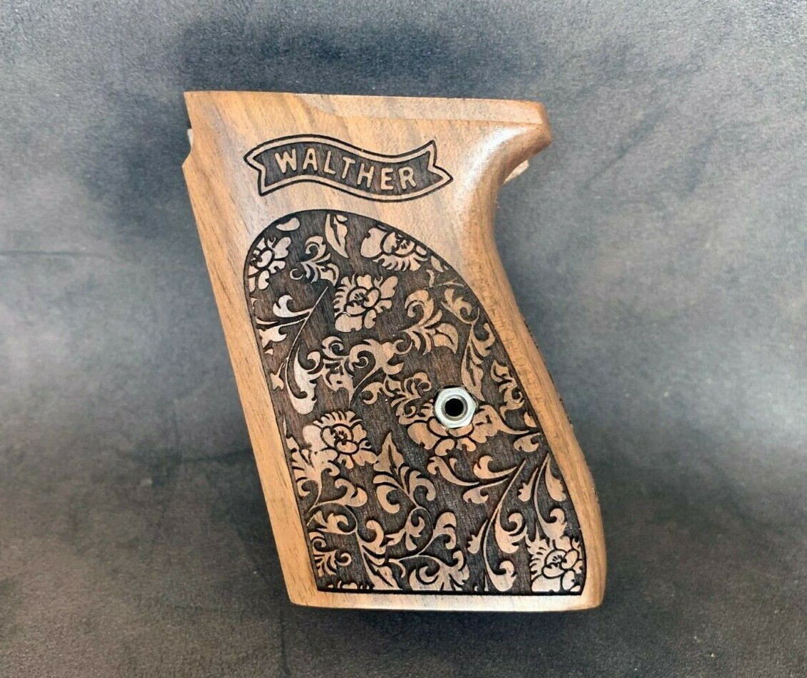 Walther PPK Turkish Walnut Wood Grips Set. Floral. Oak Leafs and Acorns Pattern.